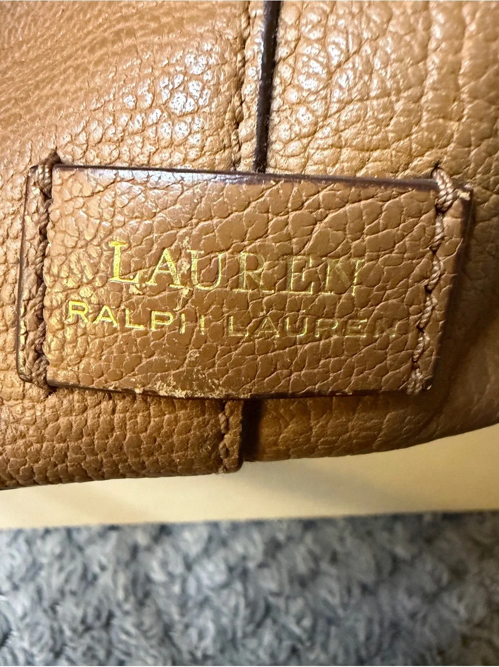 Leather Lauren Ralph Lauren, Satchel Handbag in Cognac Tan with Detachable Strap
